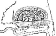 Изображение сибирского города Тарска из служебной чертежной книги Сибири конца XVII в.