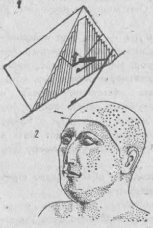 Рисунок 41. На схематическом разрезе пирамиды Хеопса в Гизе легко увидеть всю сложность задачи, решенной зодчим (1) Хемоном. Его портрет (2) — бюст из твердого диорита — сохранил для нас.... — см. крупнее