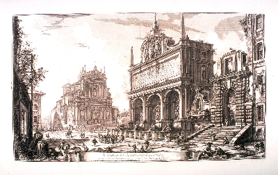 Пиранези. Римские ведуты. Гравюра, XVII в. Вид фонтана Аква Феличе, построенного Бернини в 1587 г. при реконструкции древнеримского акведука.